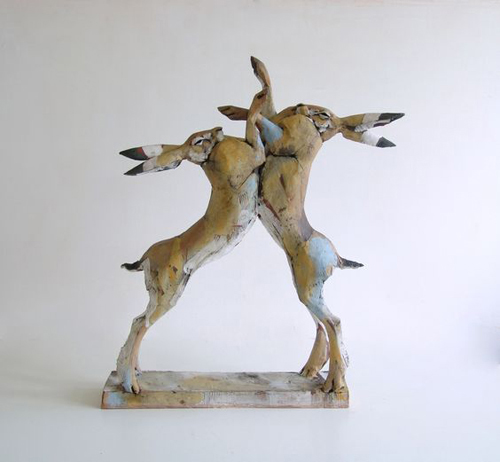 Nicola Theakston, Jousting Hares, ceramic. 2014. Art edition of 24