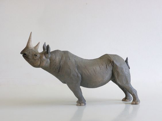 Nicola Theakston, 'Little Classical Rhino'. Ltd edition 40. Stoneware. 34cm l x 22cm. Limited Availability.