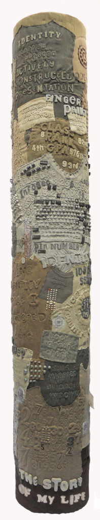Diane Savona, Kiosk, textile art that includes text. 